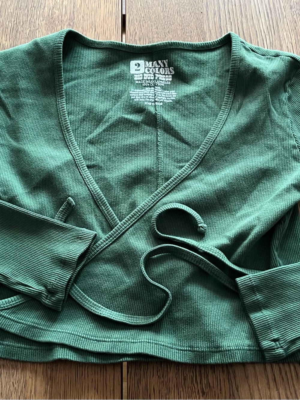 Big Bud Press Forest Green Ribbed Wrap V-Neck Top